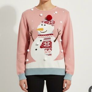 Christmas Sweater‎ New with tags Festive Pink Snowman Sweater